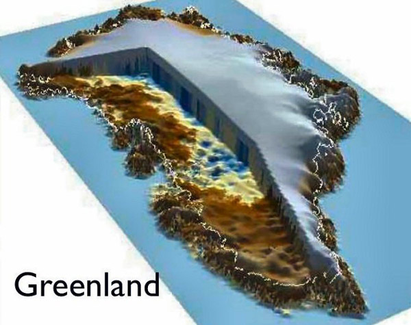 De ijsmassa van Groenland is omgeven door een bergrug
