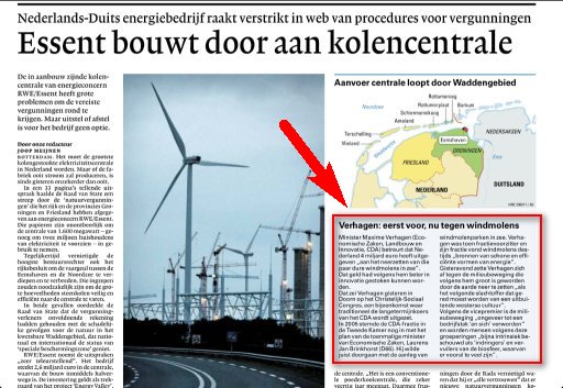 Maxime Verhagen nu tegen kolencentrales (klik voor leesbare afbeelding)