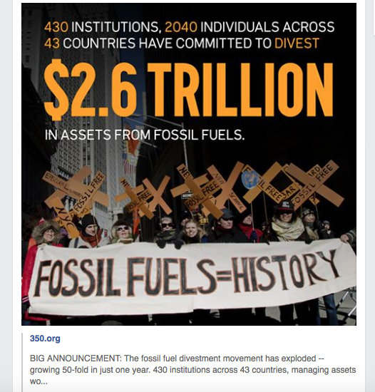 Milieurealisme orthodoxe stijl. Activisten die met gebruik van fossieie energie tegen fossiele energie protesteren, deze facebookpost werd gemaakt met toetsenbord gemaakt met fossiele brandstof. Maar morgen is dat allemaal voorbij. 