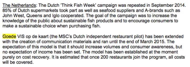 MSC ziet de activiteiten van Stichting de Noordzee, Good Fish Foundation en WNF ook als eigen marketing-strategie: financieel jaarverslag 2015