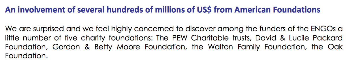 Amerikaanse filantropen steken miljoenen euro's in beinvloeden Europees visserijbeleid (Bron Blue Charity Business). De Oak Foundation sponsort ook Stichting de Noordzee en MSC