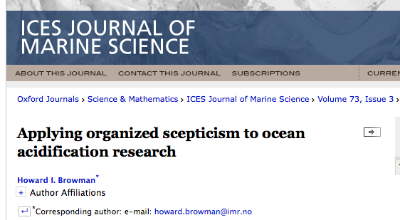 Het ICES Journal of Marine Science wijdt een themanummer aan de meest opgeblazen hoax in de mariene biologie: Oceaanverzuring