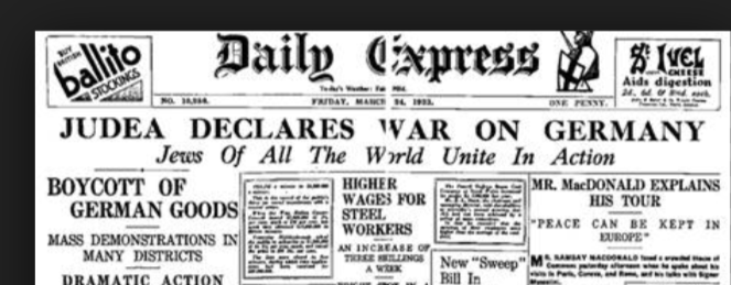 Samuel Untermeyer publiceerde in de New York Times op 7 augustus een toespraak met oproep tot 'Heilige Oorlog' tegen de Duitsers, omdat ze Hitler democratisch hadden gekozen....