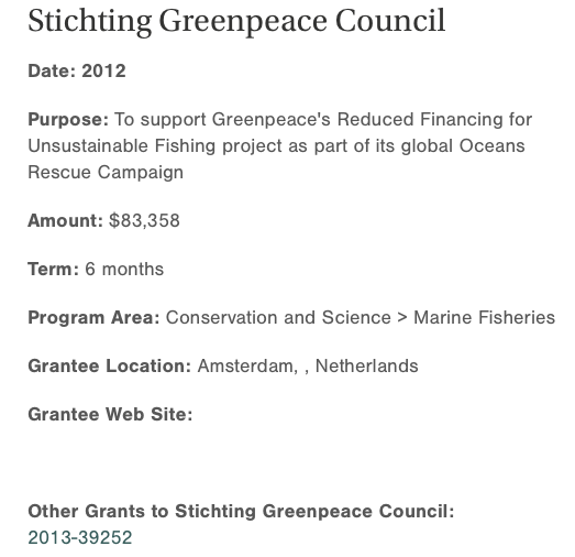 1 van de vele donaties van de Rockefeller bankiers/olieboeren aan Greenpeace
