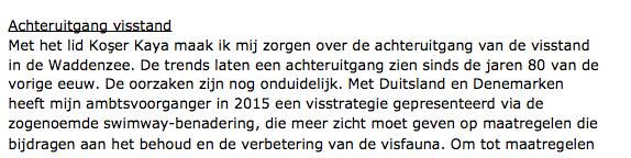 Kamerbrief Martijn van Dam december 2016 in antwoord op Motie Kocer Kaya (D66) die lobbyde voor herstelprojecten en macht milieuclubs op Wad