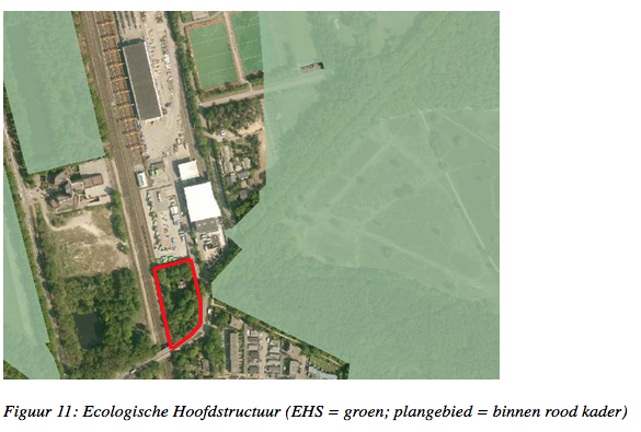 Industrie plompverloren tussen EHS-gebied (groen). GAD wil nu het rood omcirkelde natuurterrein ook nog tot industreiterrein maken...
