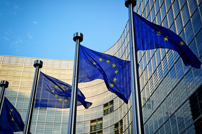 Eu,Flags,In,Front,Of,European,Commission,In,Brussels