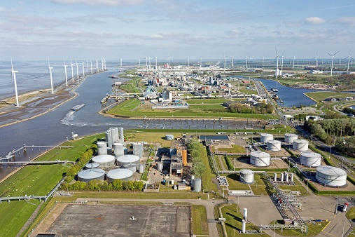 Aerial,From,Windmills,And,Industry,At,Eemshaven,In,The,Netherlands