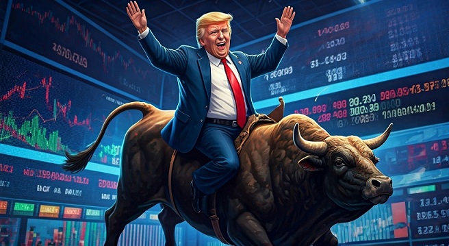 A,Jubilant,And,Victorious,Donald,Trump,Riding,A,Bucking,Bull